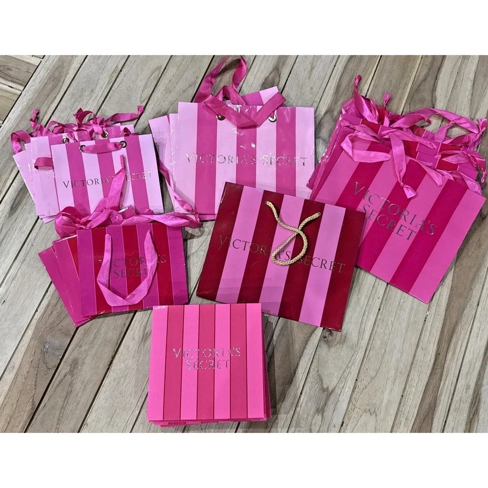 Victoria's Secret Gift Bag Gift Box Lot 25 Pc Small Medium Assorted Pink Striped